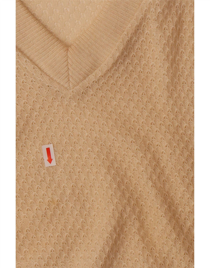VINTAGE Womens Crop V-Neck Jumper Sweater EU 40 Medium Beige Acrylic Vintage Vintage and Second-Hand Vintage from Messina Hembry 