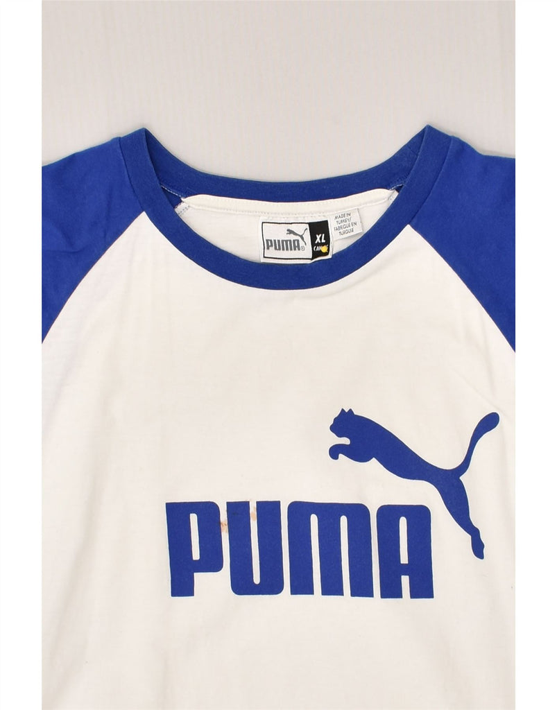 PUMA Boys Graphic T-Shirt Top 15-16 Years XL  White Colourblock Cotton | Vintage Puma | Thrift | Second-Hand Puma | Used Clothing | Messina Hembry 