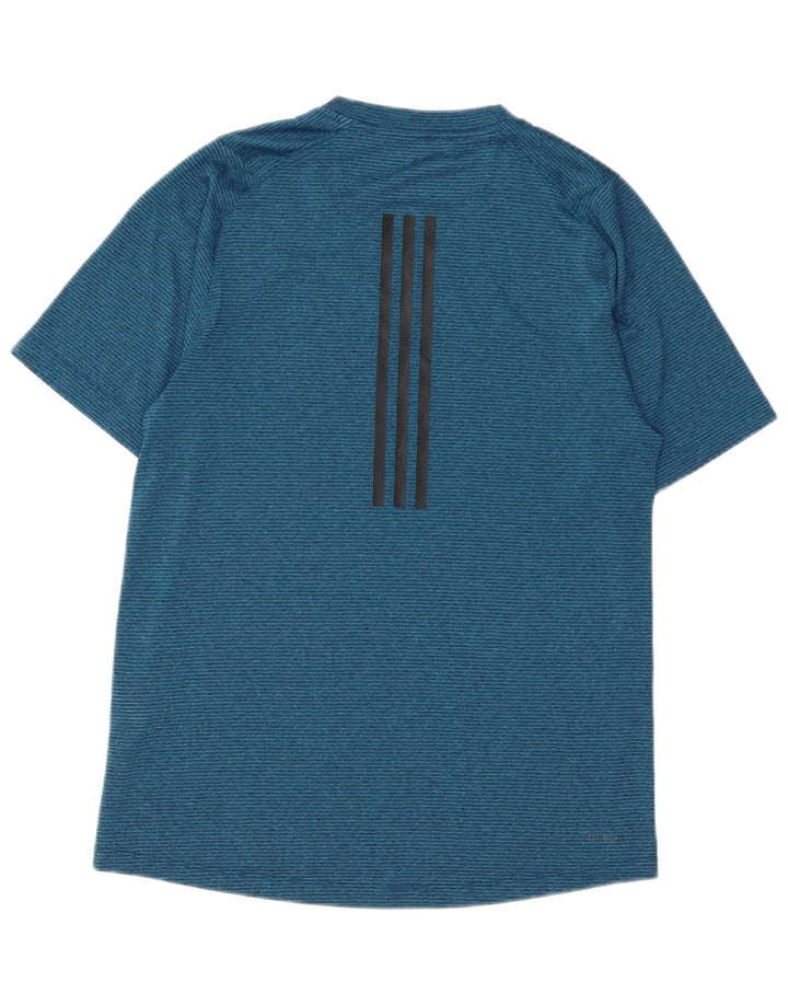 Adidas Mens Climalite T-Shirt Top Small Navy Blue Striped Polyester