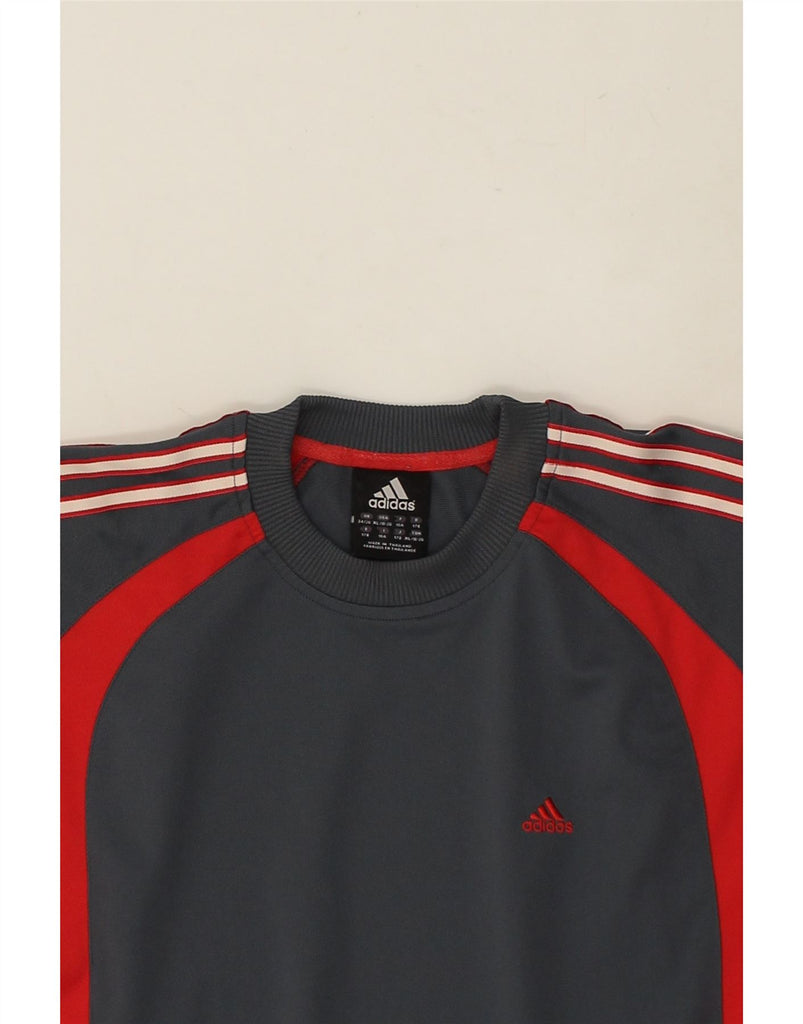 ADIDAS Boys Graphic T-Shirt Top 15-16 Years  2XL Grey Colourblock | Vintage Adidas | Thrift | Second-Hand Adidas | Used Clothing | Messina Hembry 