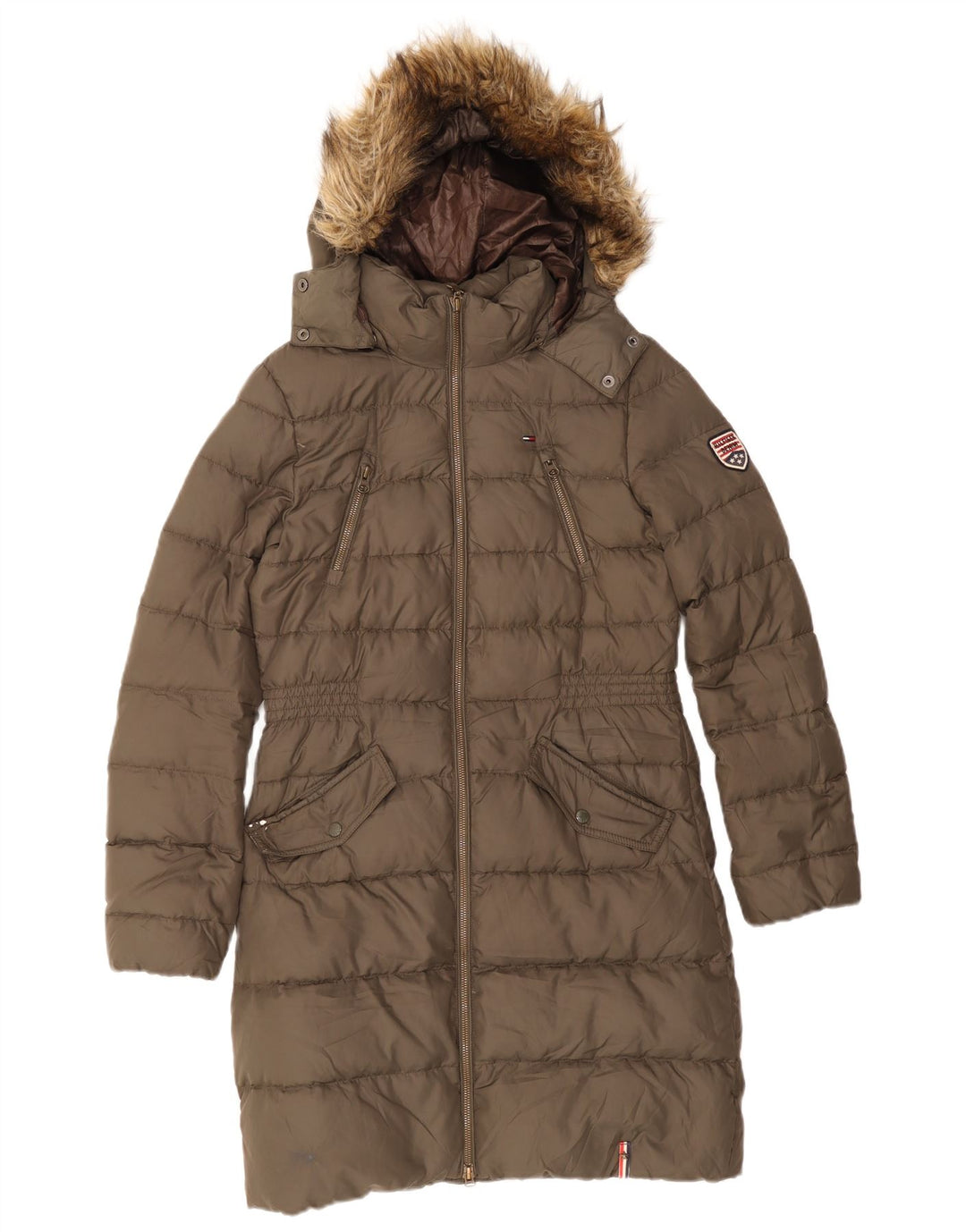Tommy Hilfiger Womens Hooded Padded Coat UK 10 Small Khaki Polyester
