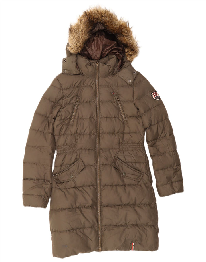 Tommy Hilfiger Womens Hooded Padded Coat UK 10 Small Khaki Polyester