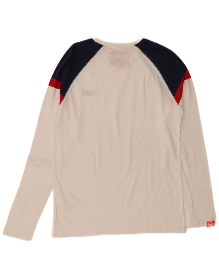 Superdry Mens Top Long Sleeve Large White Colourblock Cotton