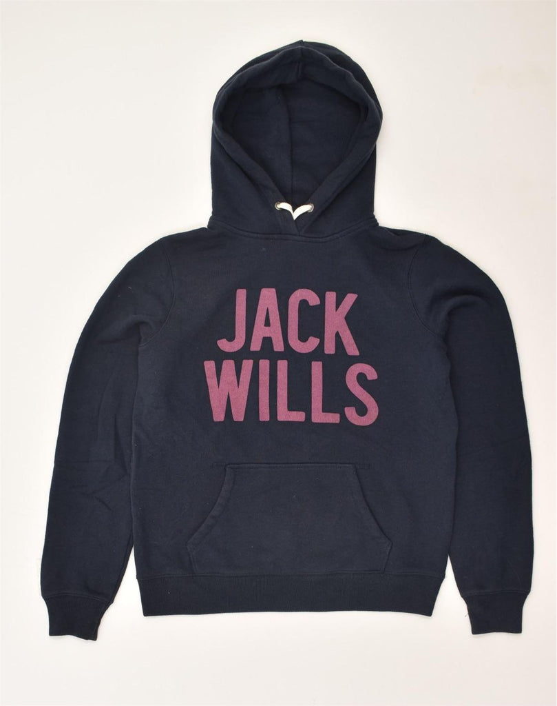 JACK WILLS Womens Graphic Hoodie Jumper UK 12 Medium  Navy Blue Cotton | Vintage Jack Wills | Thrift | Second-Hand Jack Wills | Used Clothing | Messina Hembry 