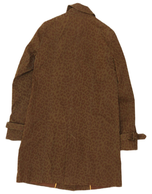 Zara Womens Trench Coat UK 10 Small Khaki Animal Print Cotton