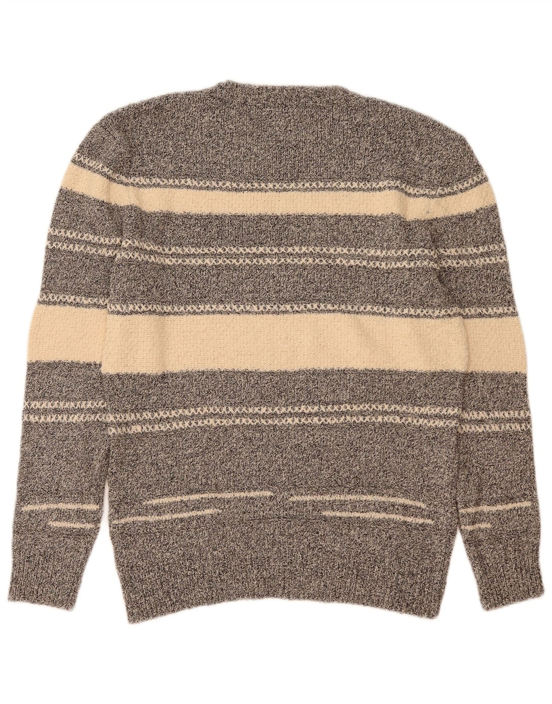 Zara Mens Crew Neck Jumper Sweater Medium Grey Striped Cotton