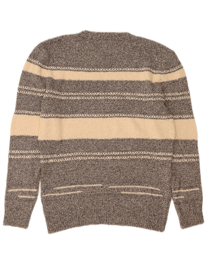Zara Mens Crew Neck Jumper Sweater Medium Grey Striped Cotton