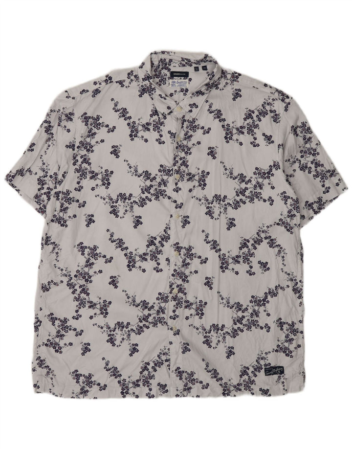 Superdry Mens Short Sleeve Shirt 2XL Grey Floral Modal
