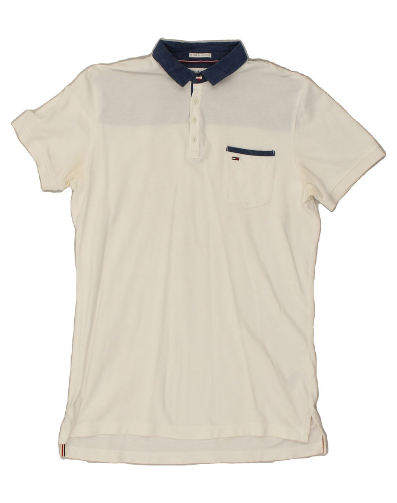 TOMMY HILFIGER Mens Polo Shirt Medium White Colourblock Cotton Vintage Tommy Hilfiger and Second-Hand Tommy Hilfiger from Messina Hembry 