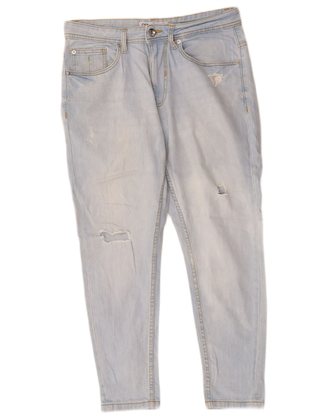 Zara Womens Distressed Slim Cropped Jeans EU 40 Medium W30 L25 Blue Cotton