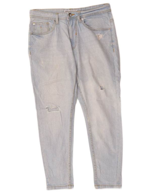 Zara Womens Distressed Slim Cropped Jeans EU 40 Medium W30 L25 Blue Cotton
