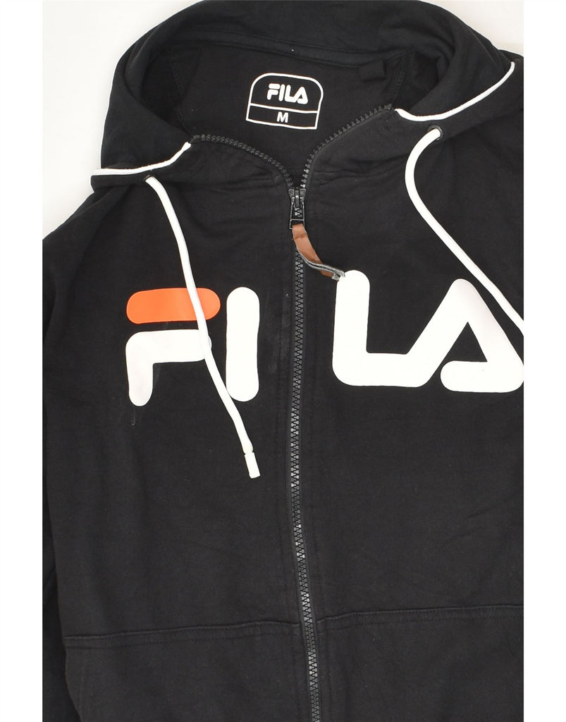 FILA Mens Graphic Zip Hoodie Sweater Medium Black Cotton | Vintage Fila | Thrift | Second-Hand Fila | Used Clothing | Messina Hembry 