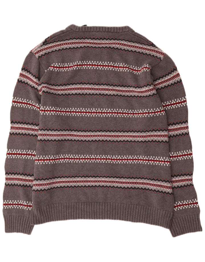 Chaps Mens Crew Neck Jumper Sweater XL Grey Striped Cotton