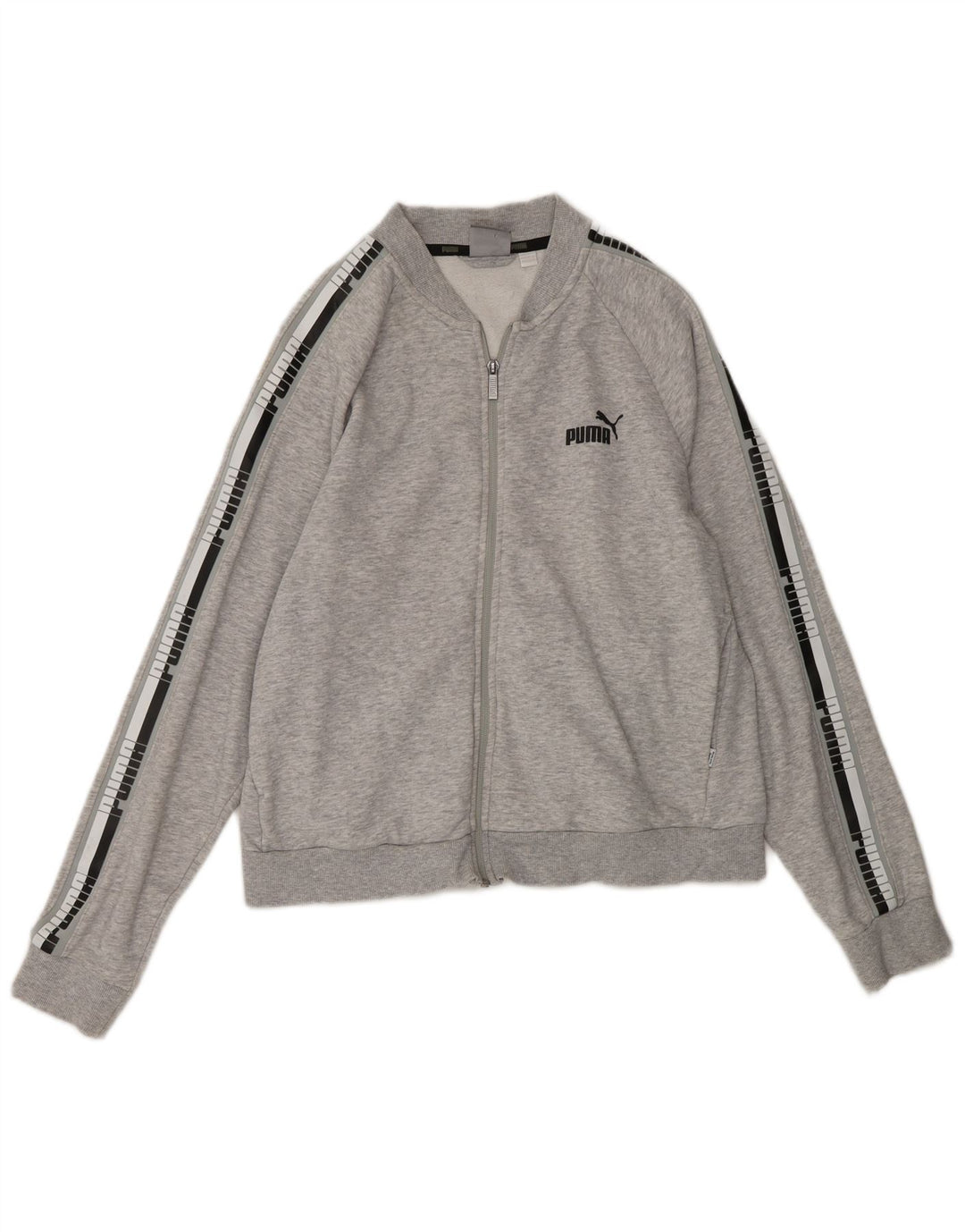 PUMA Womens Crop Graphic Tracksuit Top Jacket UK 16 Large Grey Flecked