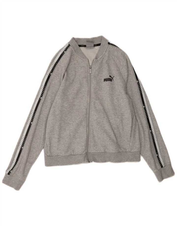 PUMA Womens Crop Graphic Tracksuit Top Jacket UK 16 Large Grey Flecked