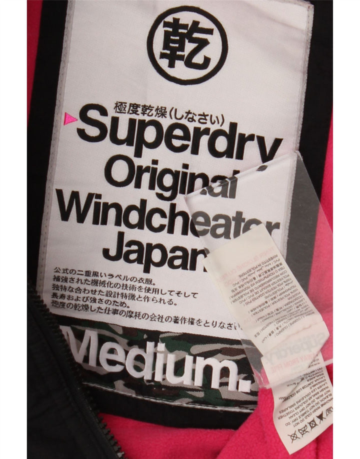 SUPERDRY Womens Windcheater Hooded Windbreaker Jacket UK 14 Medium Black