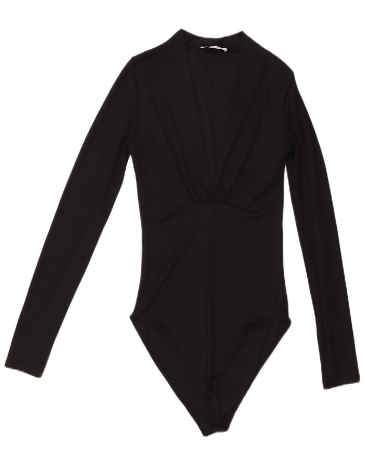 ZARA Womens Long Sleeve Bodysuit UK 8 Small Black Polyester