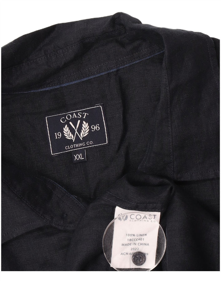 Coast Mens Short Sleeve Shirt 2XL Navy Blue Linen