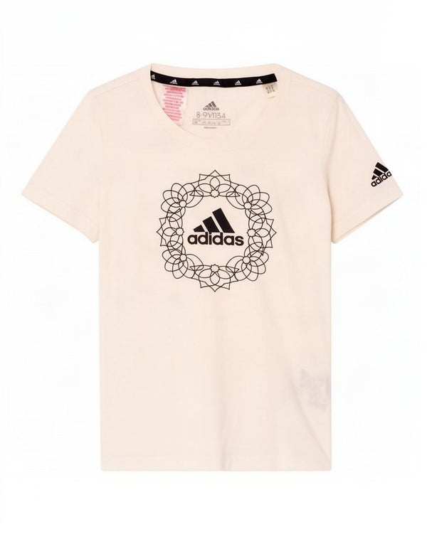 Adidas Girls Graphic T-Shirt Top 8-9 Years White Cotton