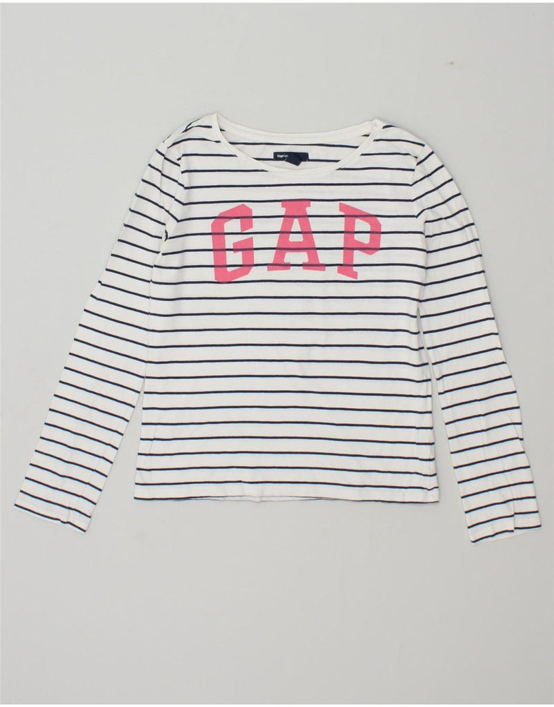 GAP Girls Graphic Top Long Sleeve 14-15 Years 2XL  White Striped Cotton | Vintage Gap | Thrift | Second-Hand Gap | Used Clothing | Messina Hembry 