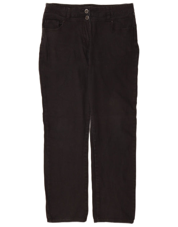 M&Co Womens Straight Casual Trousers UK 14 Large W32 L30 Black Cotton