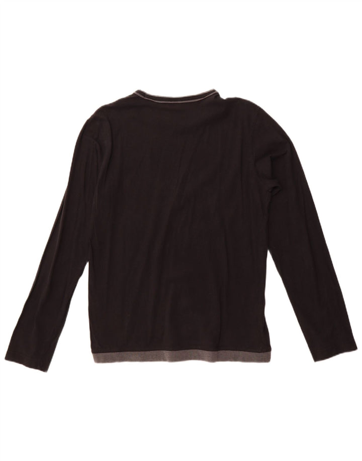 TRUSSARDI JEANS Womens Graphic Top Long Sleeve UK 12 Medium Black