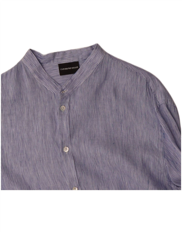 EMPORIO ARMANI Mens Shirt Medium Blue Pinstripe
