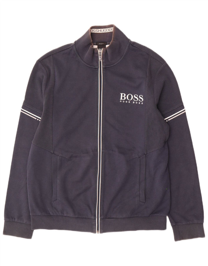 Hugo Boss Mens Tracksuit Top Jacket Large Navy Blue Cotton