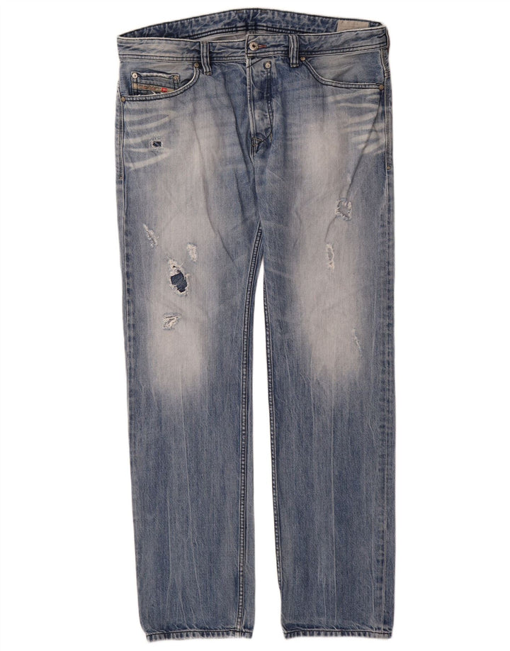 Diesel Mens Distressed Straight Jeans  W36 L34 Blue Cotton