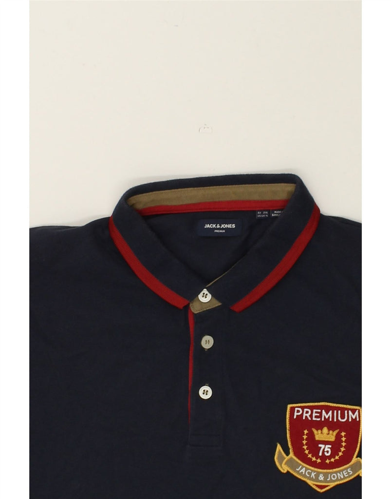 JACK & JONES Mens Graphic Polo Shirt 2XL Navy Blue Cotton | Vintage Jack & Jones | Thrift | Second-Hand Jack & Jones | Used Clothing | Messina Hembry 