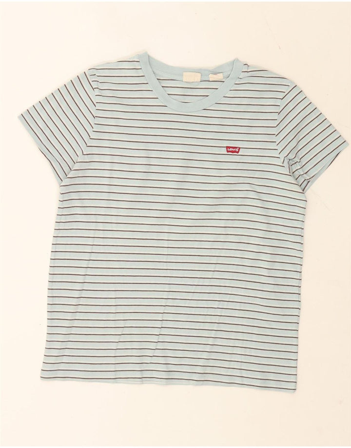 Levi's Womens T-Shirt Top UK 14 Medium Blue Striped Cotton