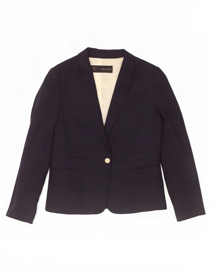 Zara Womens 1 Button Blazer Jacket UK 18 XL Navy Blue Viscose