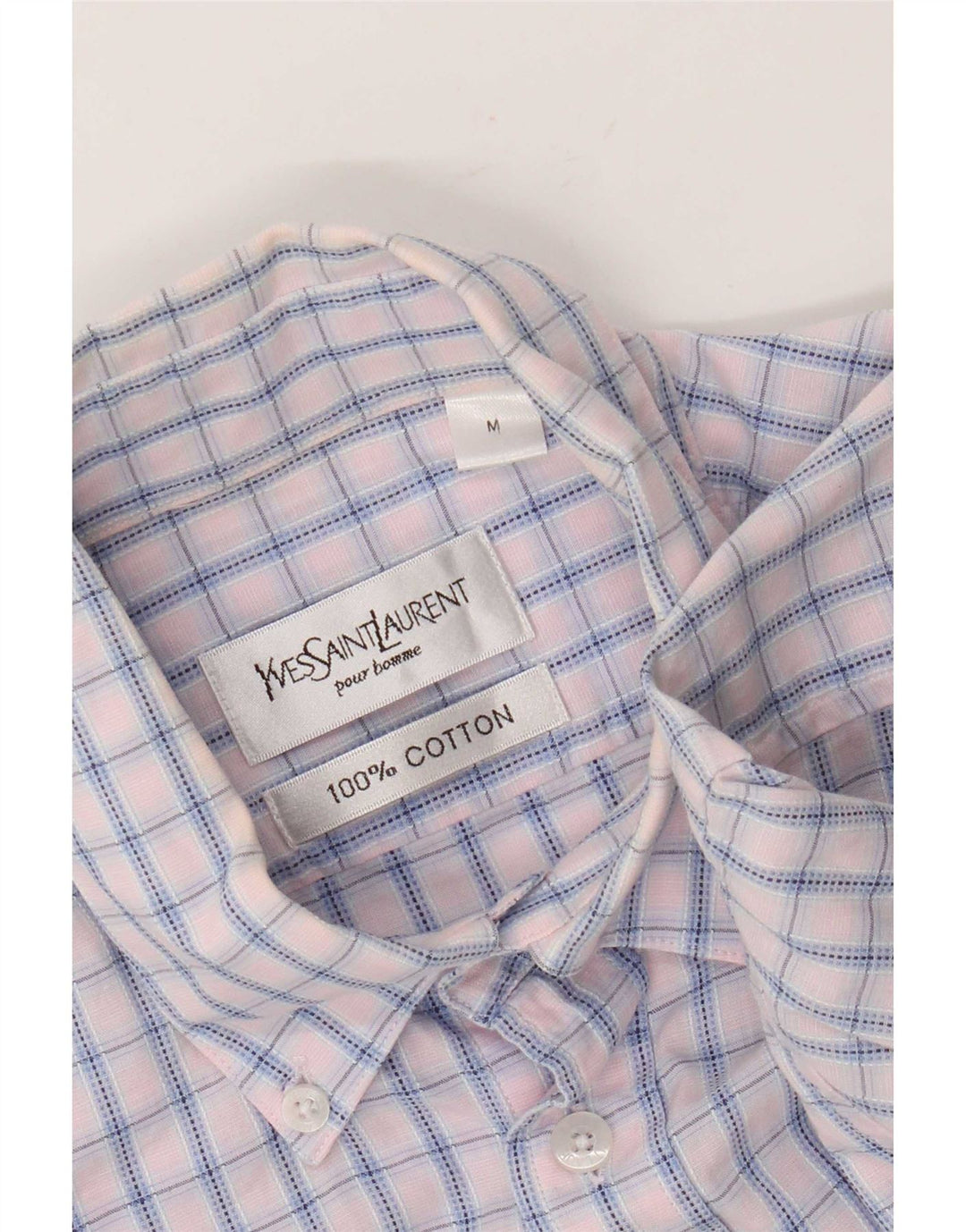 Yves Saint Laurent Mens Short Sleeve Shirt Medium Pink Check Cotton