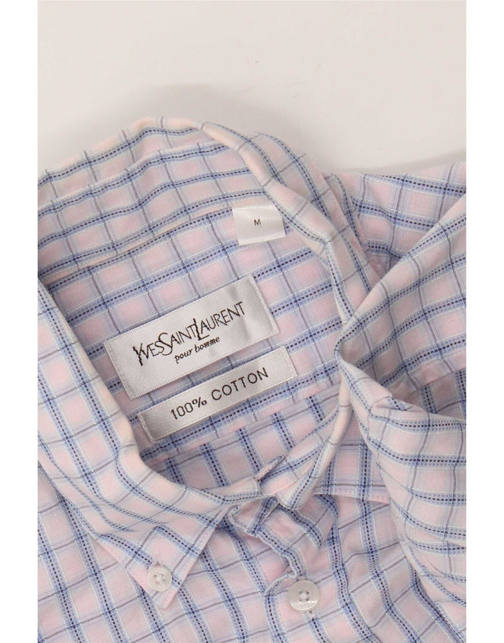 Yves Saint Laurent Mens Short Sleeve Shirt Medium Pink Check Cotton