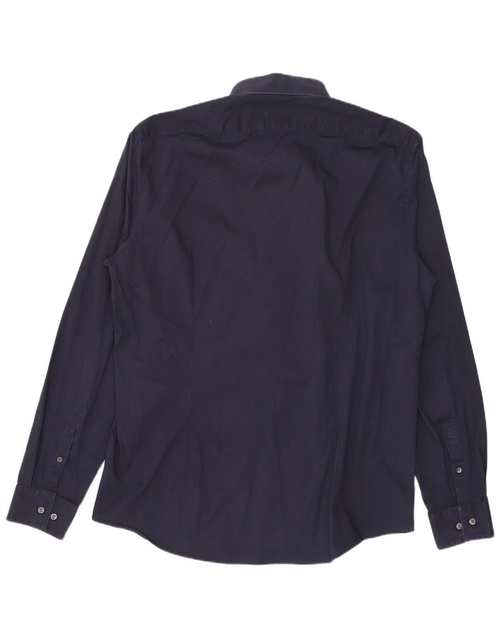 Calvin Klein Mens Slim Fit Shirt Size 43 Large Navy Blue