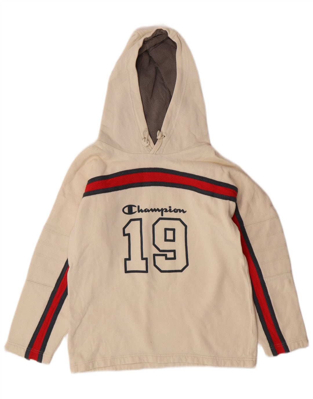 Champion Boys Graphic Hoodie Jumper 9-10 Years Off White Cotton