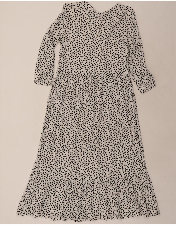 Zara Womens 3/4 Sleeve Maxi Dress UK 10 Small White Spotted