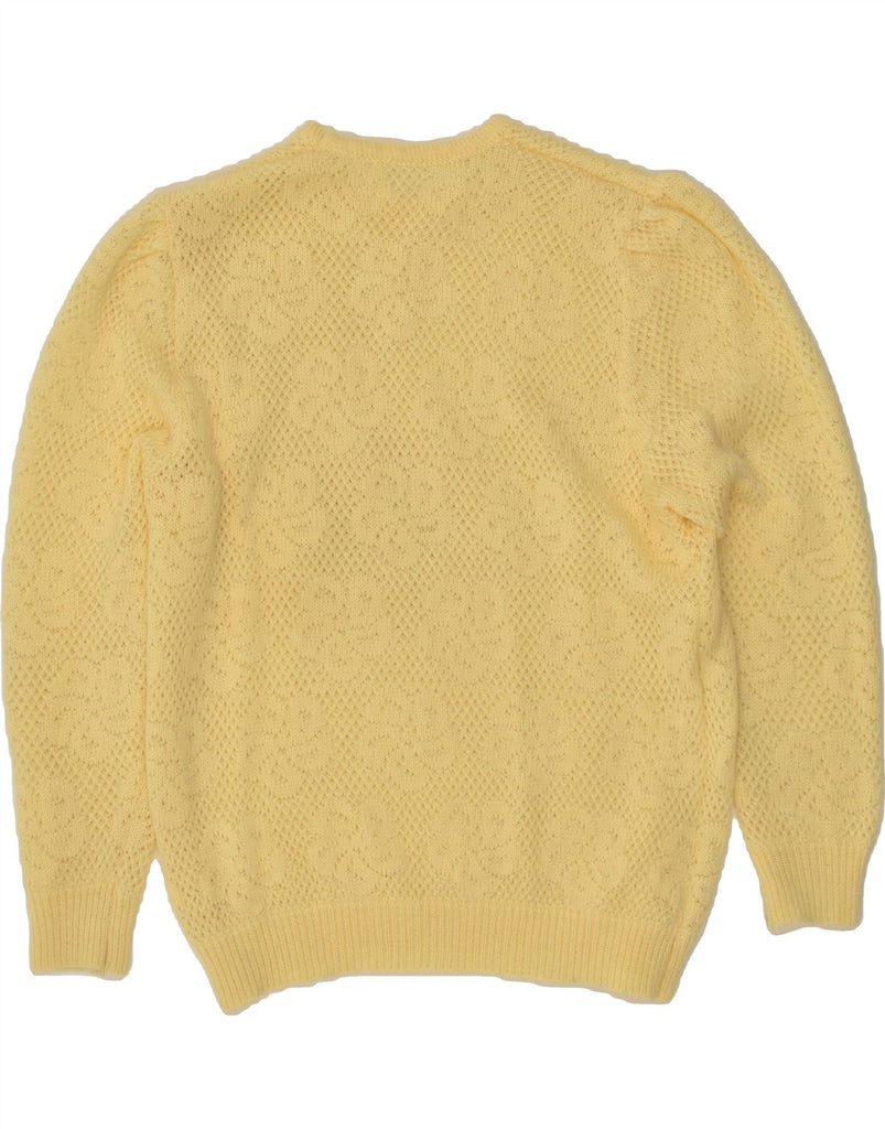 VINTAGE Womens Crew Neck Jumper Sweater UK 12 Medium Yellow Floral Vintage Vintage and Second-Hand Vintage from Messina Hembry 