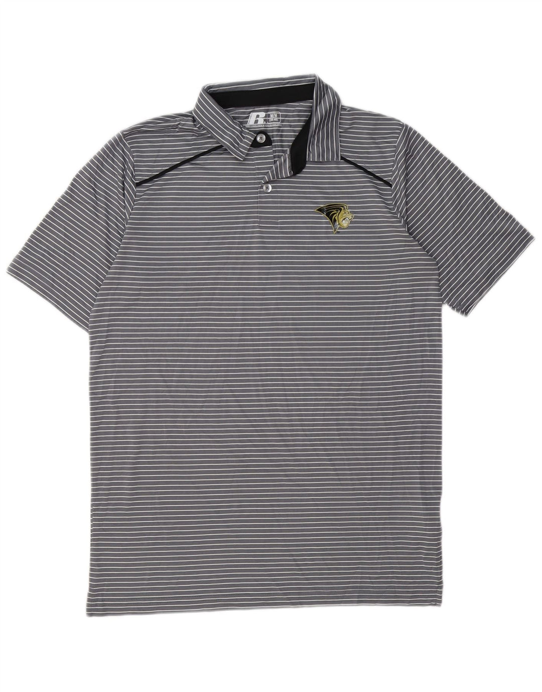 RUSSELL ATHLETIC Mens Polo Shirt UK 38/40 Medium Grey Striped Polyester