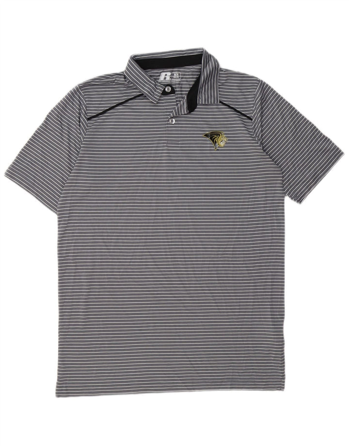 RUSSELL ATHLETIC Mens Polo Shirt UK 38/40 Medium Grey Striped Polyester