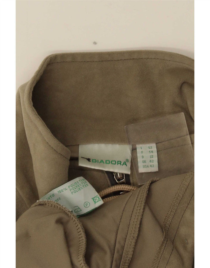 Diadora Mens Velour Tracksuit Top Jacket UK 42 Large Khaki Polyester