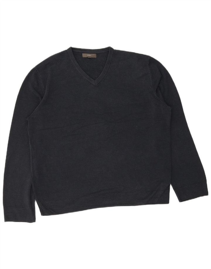 Marks & Spencer Mens V-Neck Jumper Sweater 2XL Navy Blue Acrylic