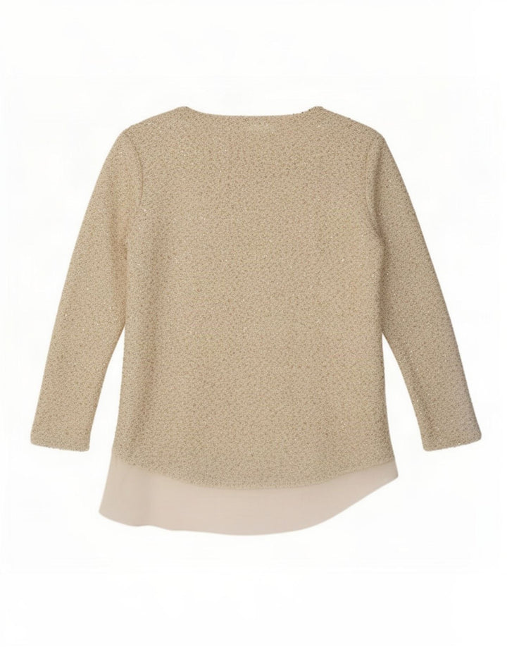 Zara Womens 3/4 Sleeve Tunic Top UK 16 Large Beige Polyester
