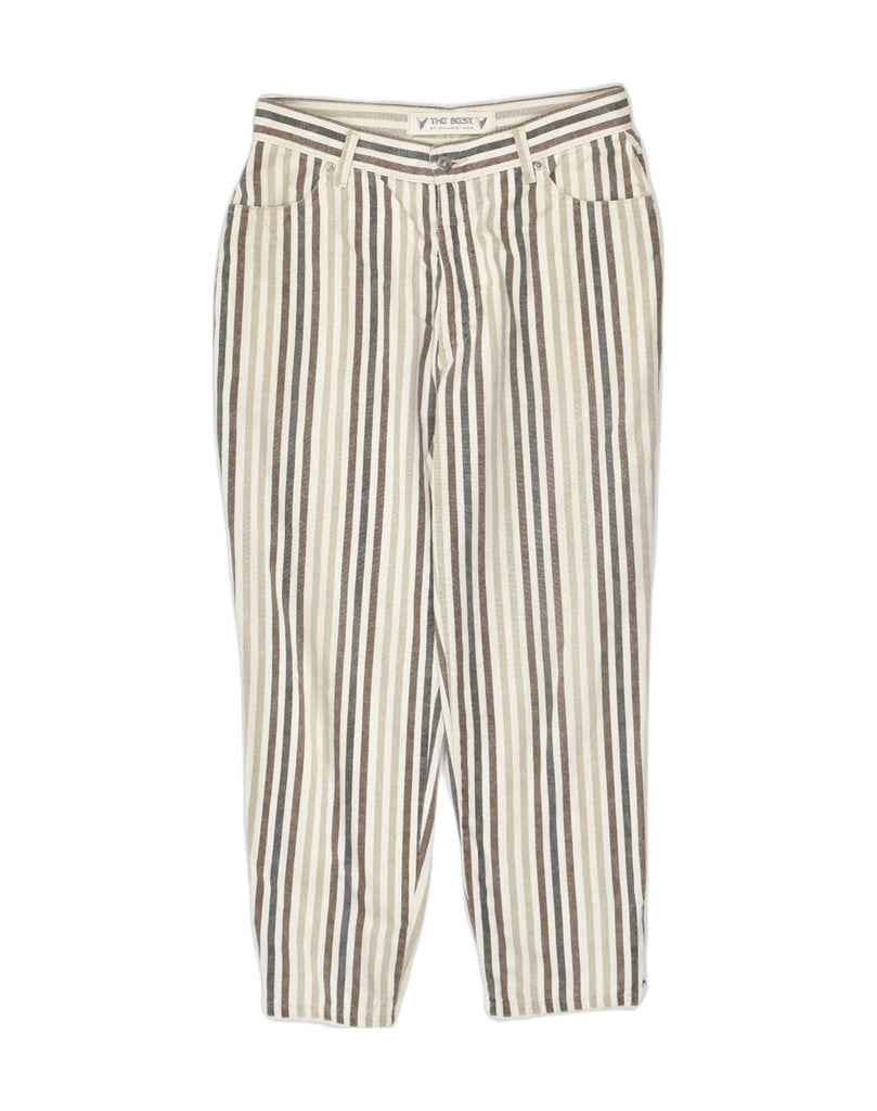 VINTAGE Womens Tapered Casual Trousers W32 L28 Beige Striped Cotton | Vintage Vintage | Thrift | Second-Hand Vintage | Used Clothing | Messina Hembry 