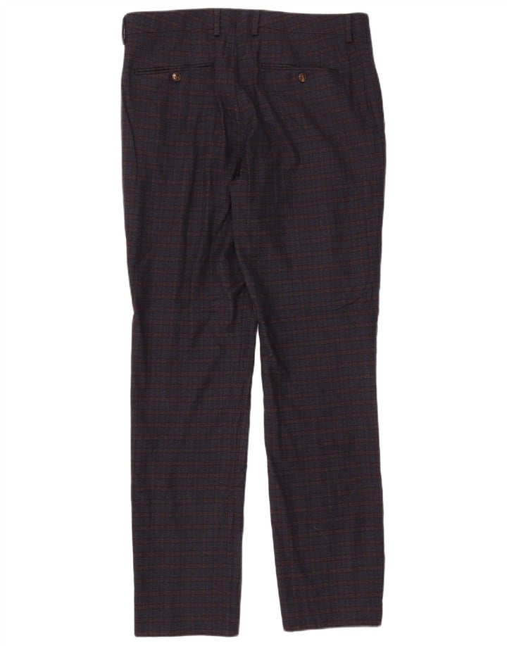 BONOBOS Mens Straight Chino Trousers W33 L32  Navy Blue Check Wool