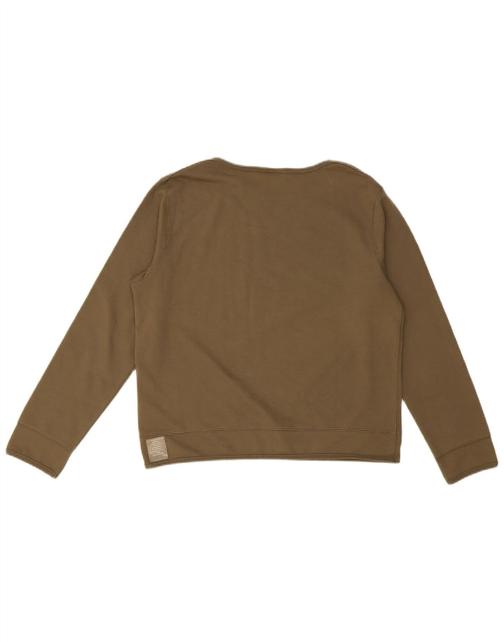 Esprit Womens Crop Graphic Top Long Sleeve UK 14 Medium Green Cotton