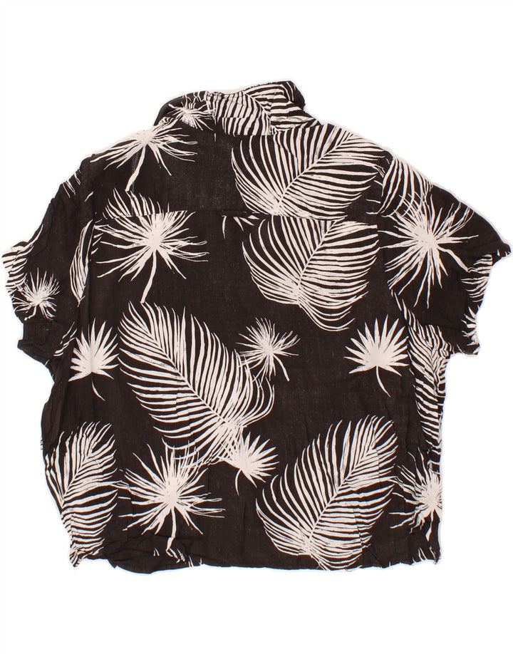 HURLEY Womens Abstract Pattern Short Sleeve Shirt Blouse UK 16 Large Black Vintage Hurley and Second-Hand Hurley from Messina Hembry 
