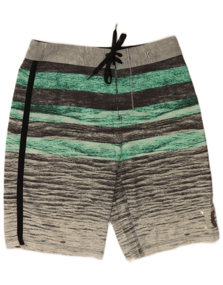 Hurley Mens Swimming Shorts Small  Grey Striped Polyester