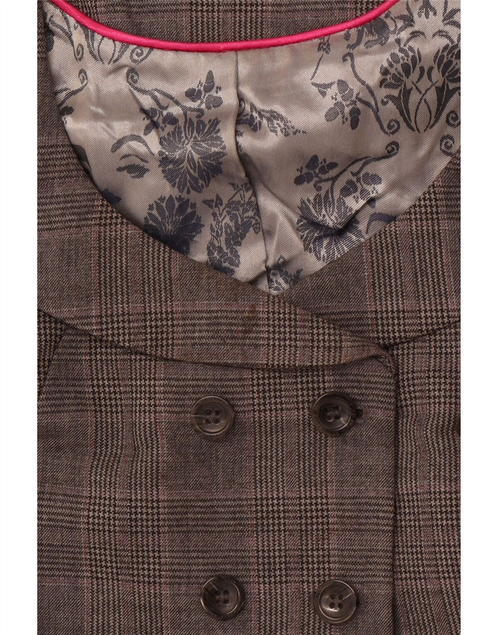 TED BAKER Womens Double Breasted Waistcoat Size 2 Small Grey Check Wool