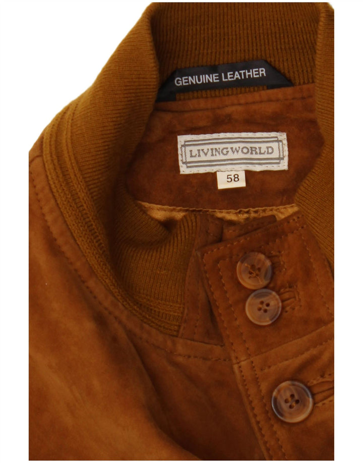 Living World Mens Suede Bomber Jacket IT 58 4XL Brown Leather